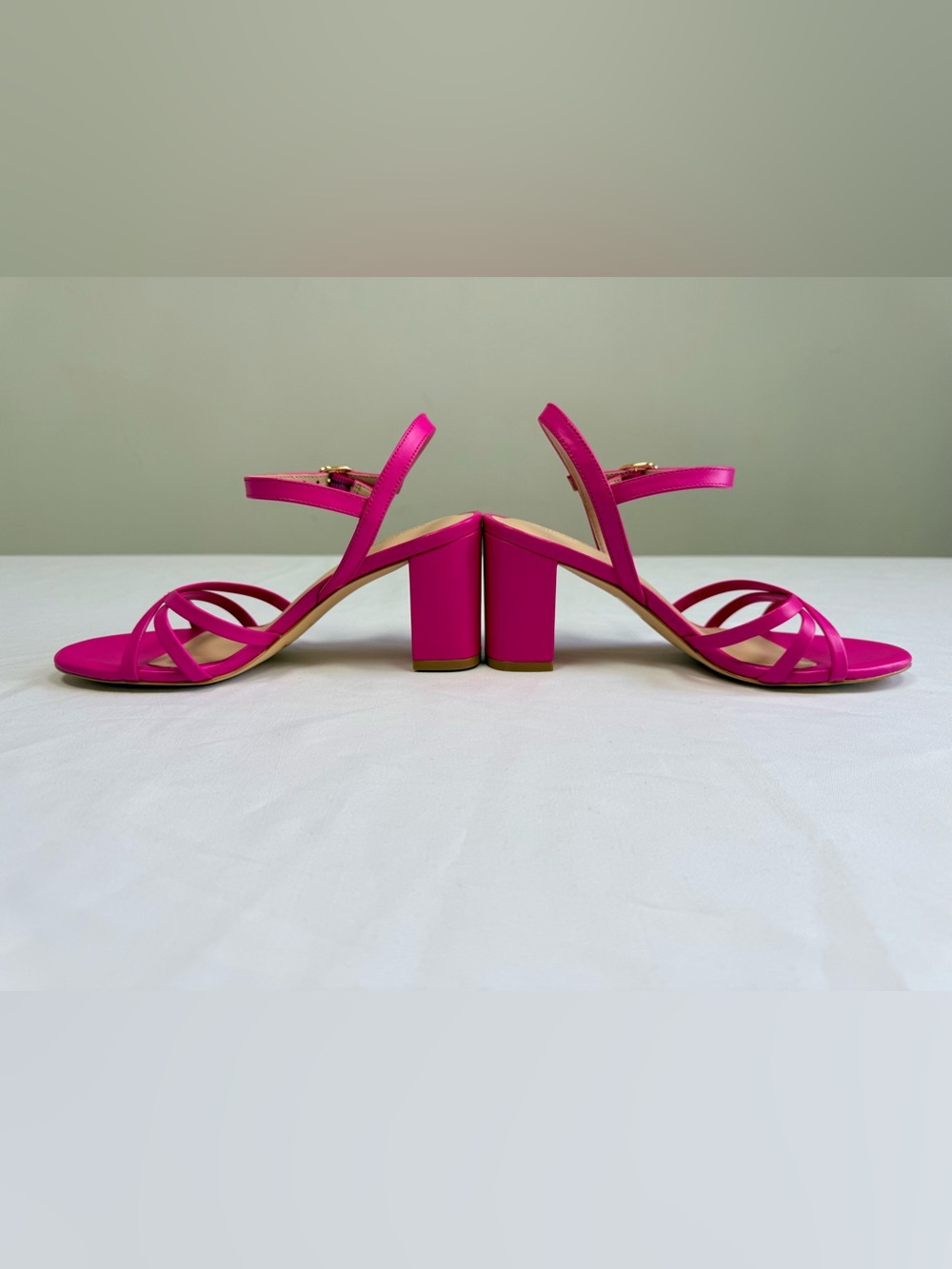 Stuart Weitzman 75MM Starla Leather Block Heel Sandals - Peonia Size 5 - Picture 4 of 9